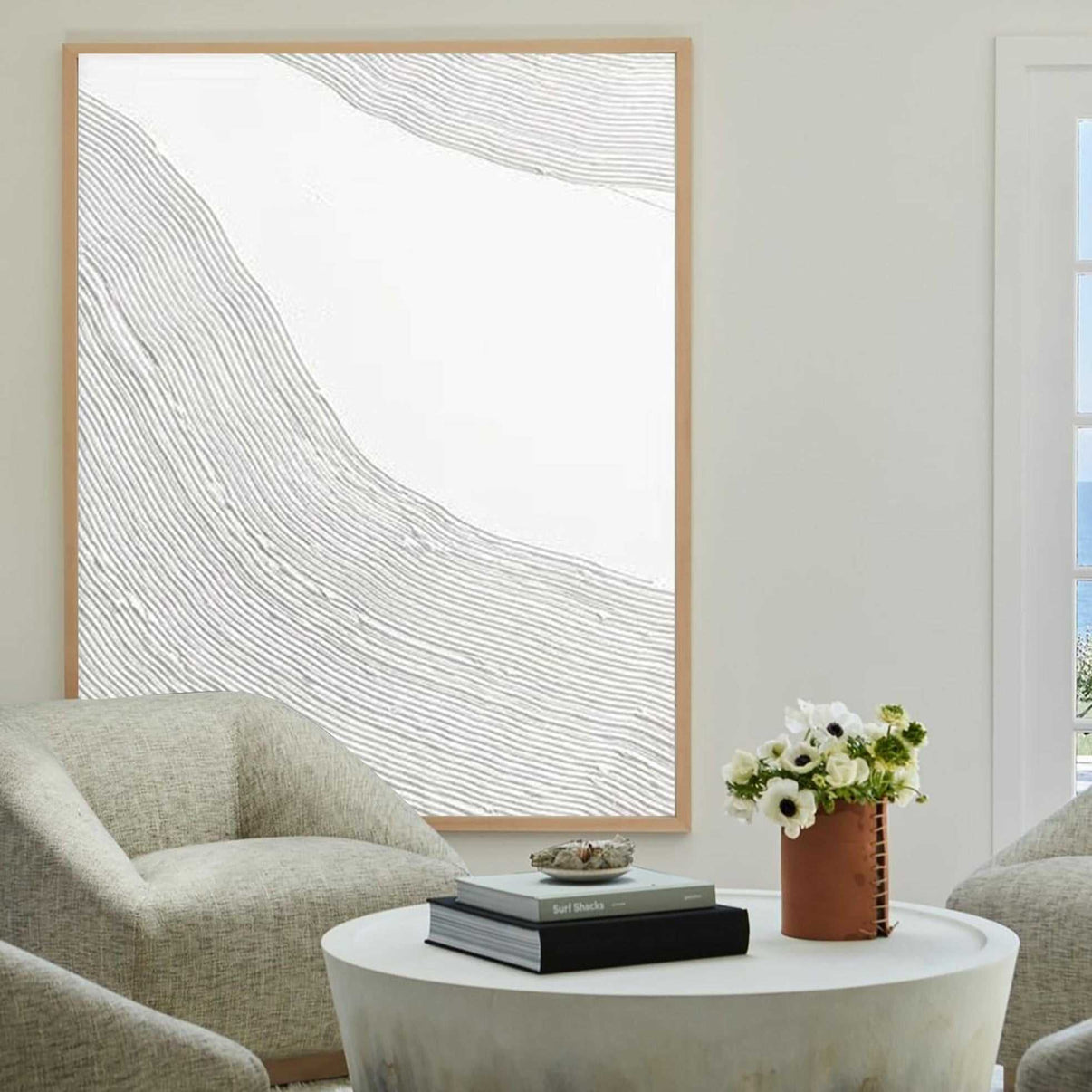 3D White Abstract Painting #ABAV238 — Front View | Abstract Oil Painting for Home Decor