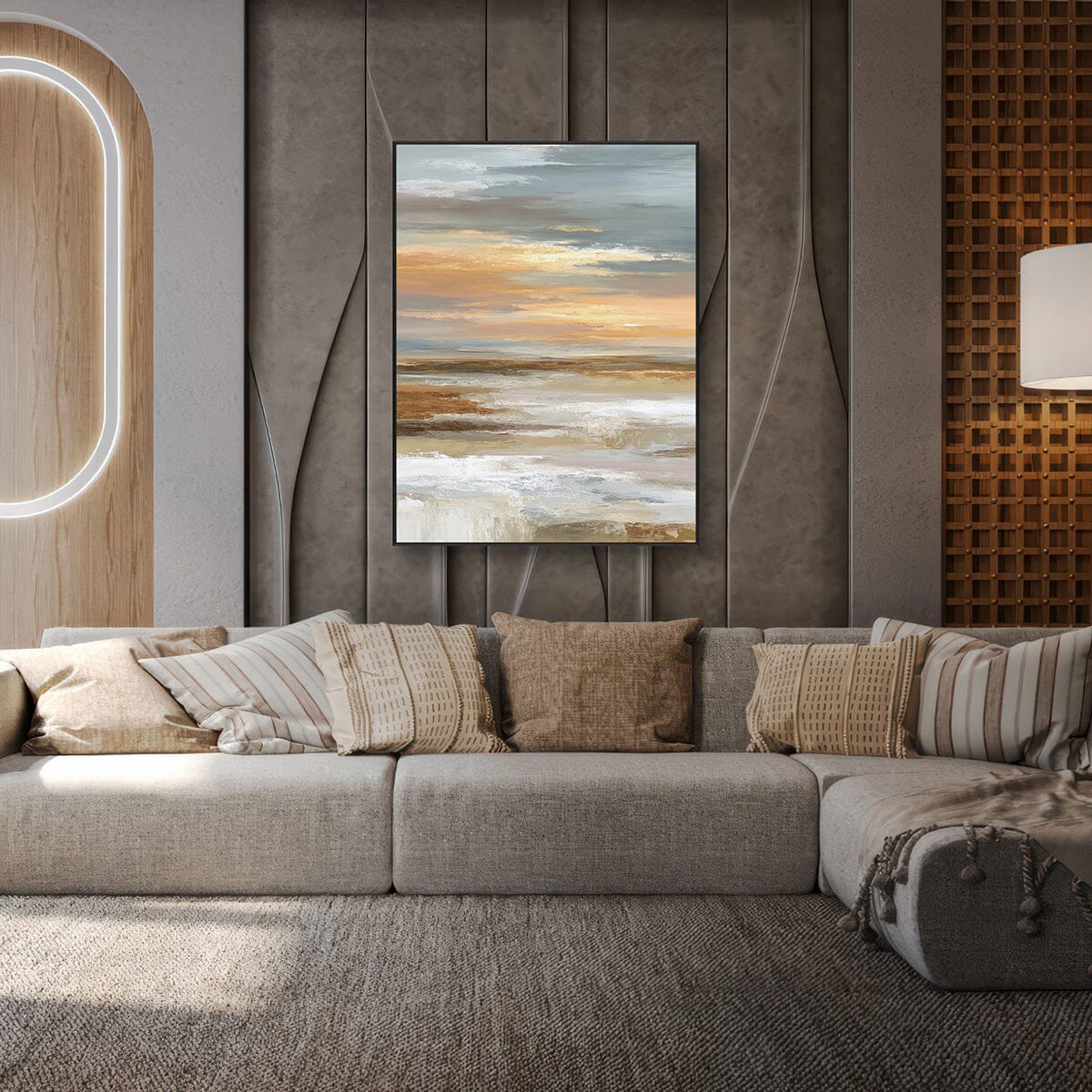 Amber Dusk – Warm Seascape Painting #RFX4(78) — Front View | Abstract Oil Painting for Home Decor