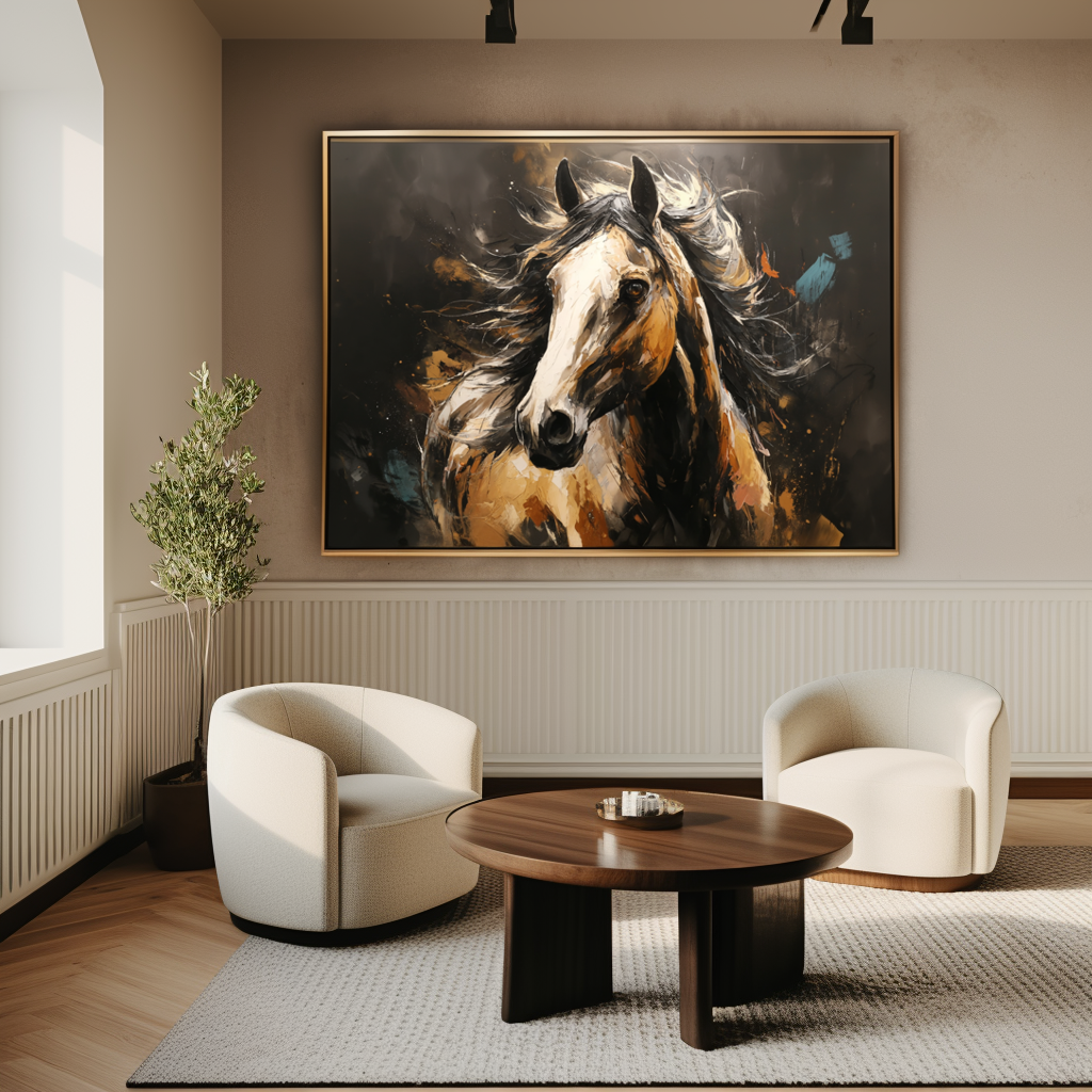 Abstract Horse Portrait Wall Art – Bold Running Horse Canvas Painting — Front View | Abstract Oil Painting for Home Decor