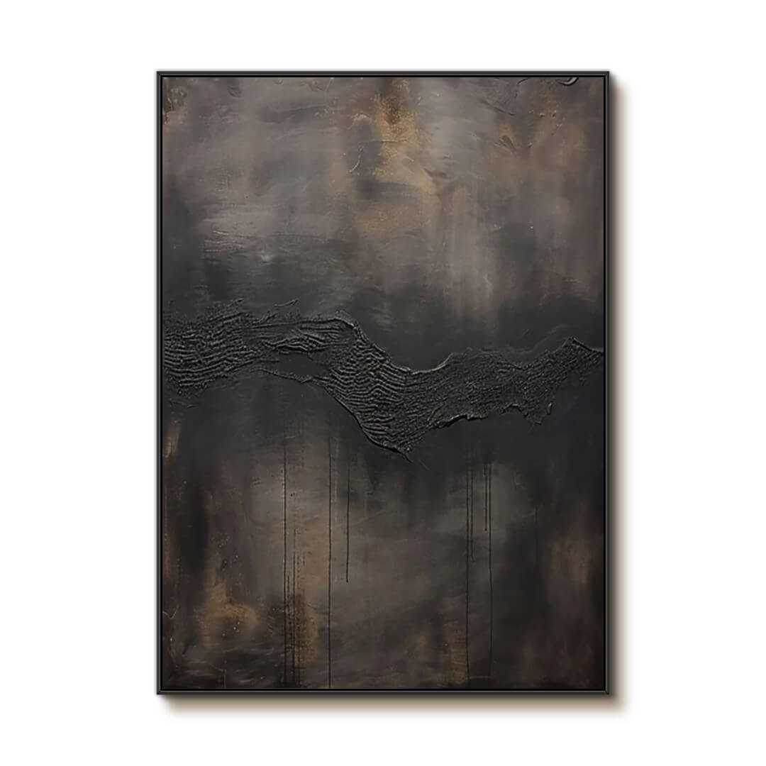 Ash Vein - Black Textured Abstract Canvas — Front View | Abstract Oil Painting for Home Decor