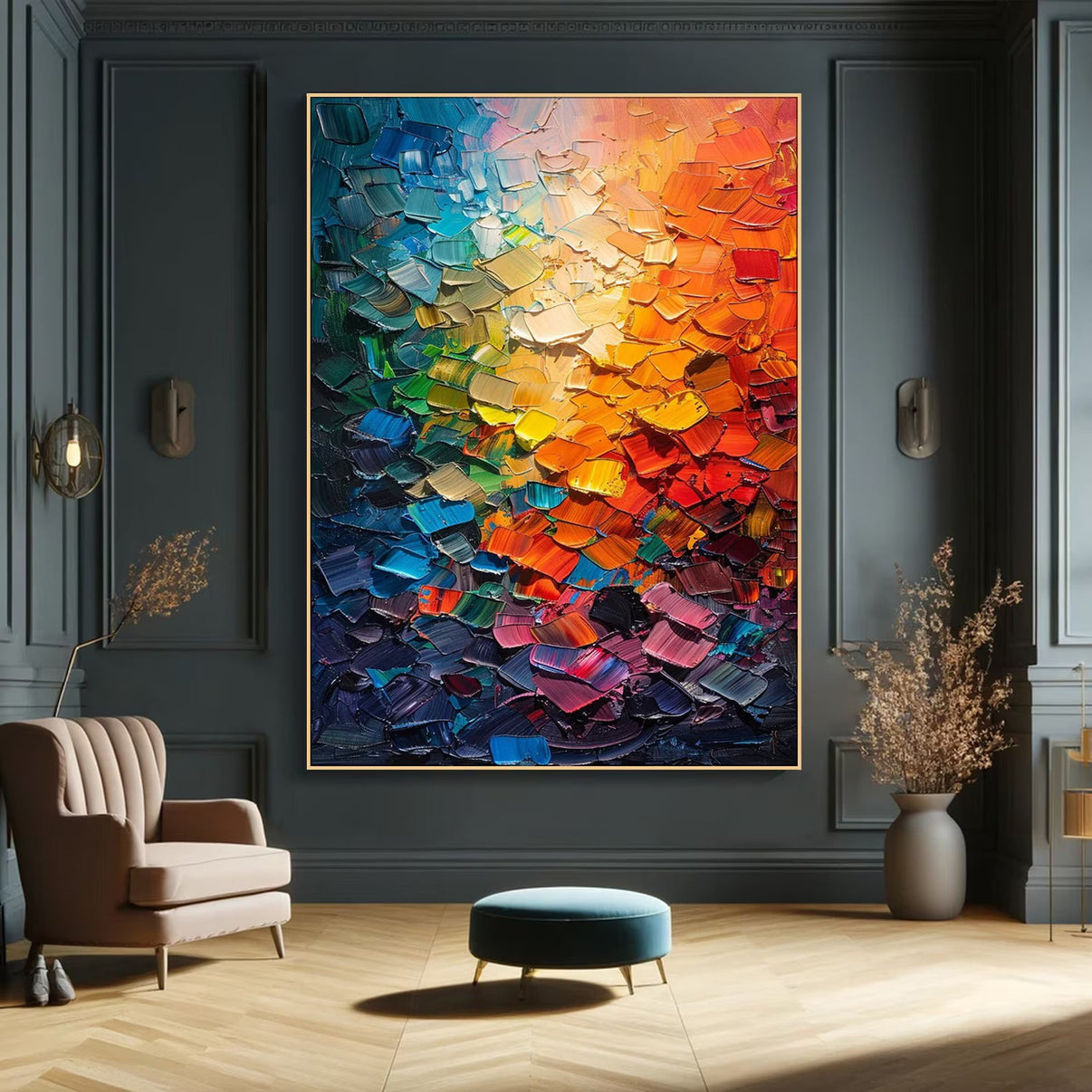 Aurora Colorburst Impasto Abstract Painting — Front View | Abstract Oil Painting for Home Decor
