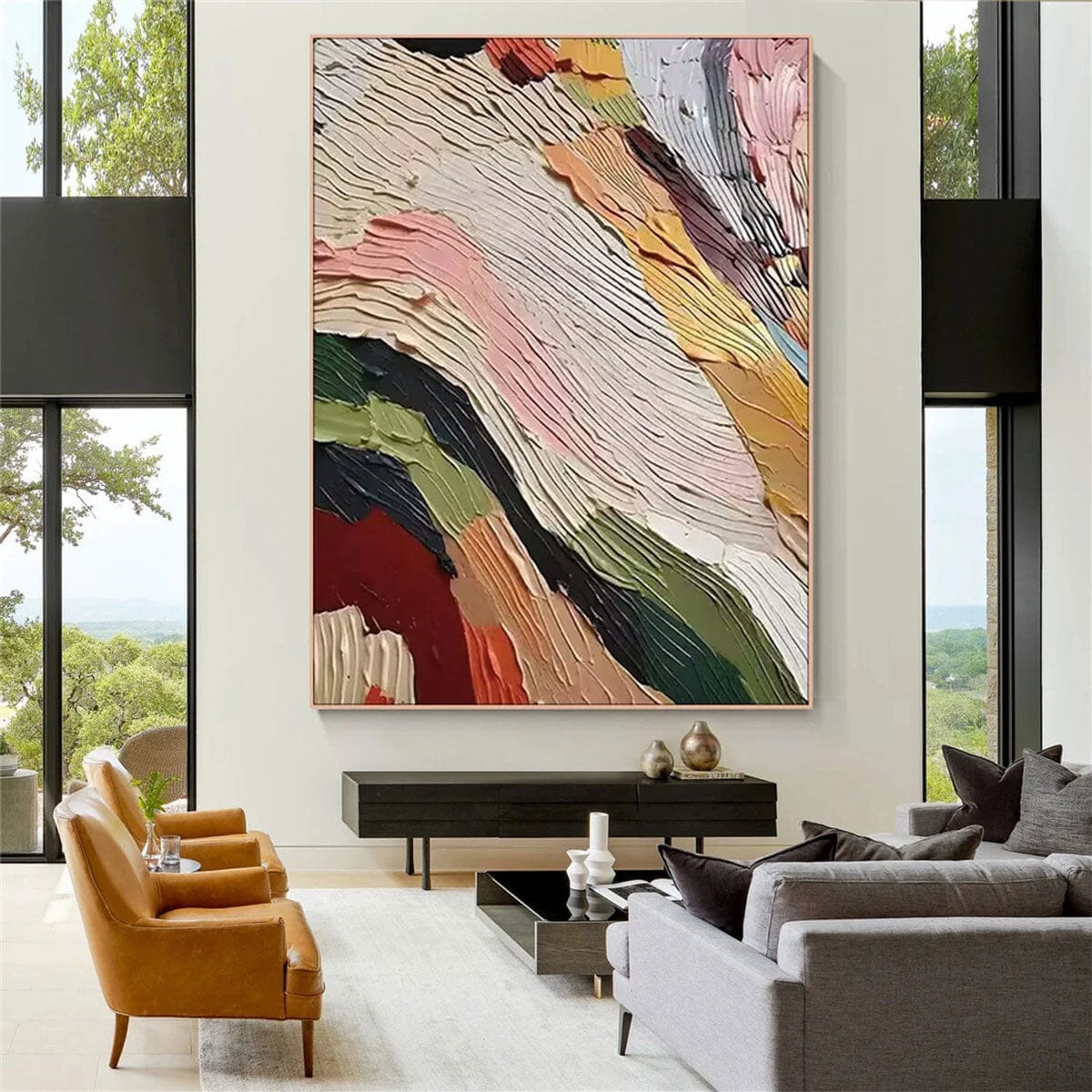 Aurora Ribbons Textured Abstract Painting — Front View | Abstract Oil Painting for Home Decor