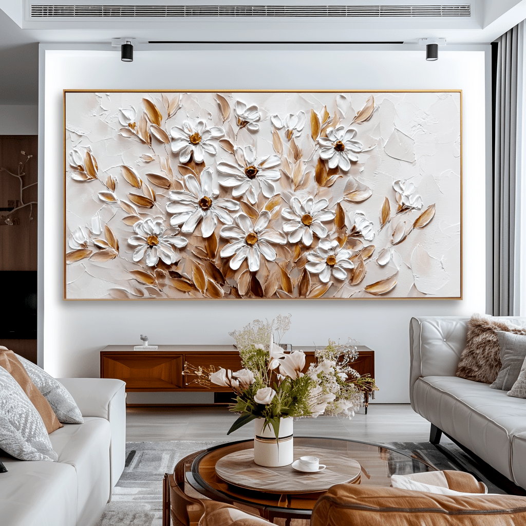 Autumn Petal Grace Textured Floral Painting #yar16 — Front View | Abstract Oil Painting for Home Decor