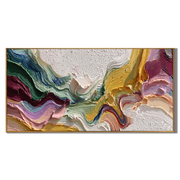 Chromatic Echo – Modern Impasto Heavy Texture Abstract Painting | Bohemian Horizontal Living Room Art #Q 544