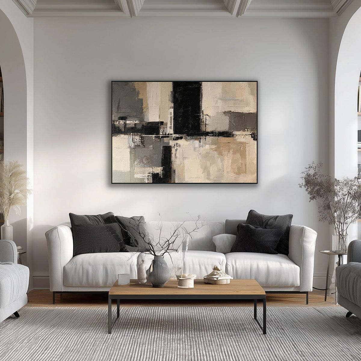 Balanced Tones-Neutral Abstract Painting #RIX1(376) — Front View | Abstract Oil Painting for Home Decor