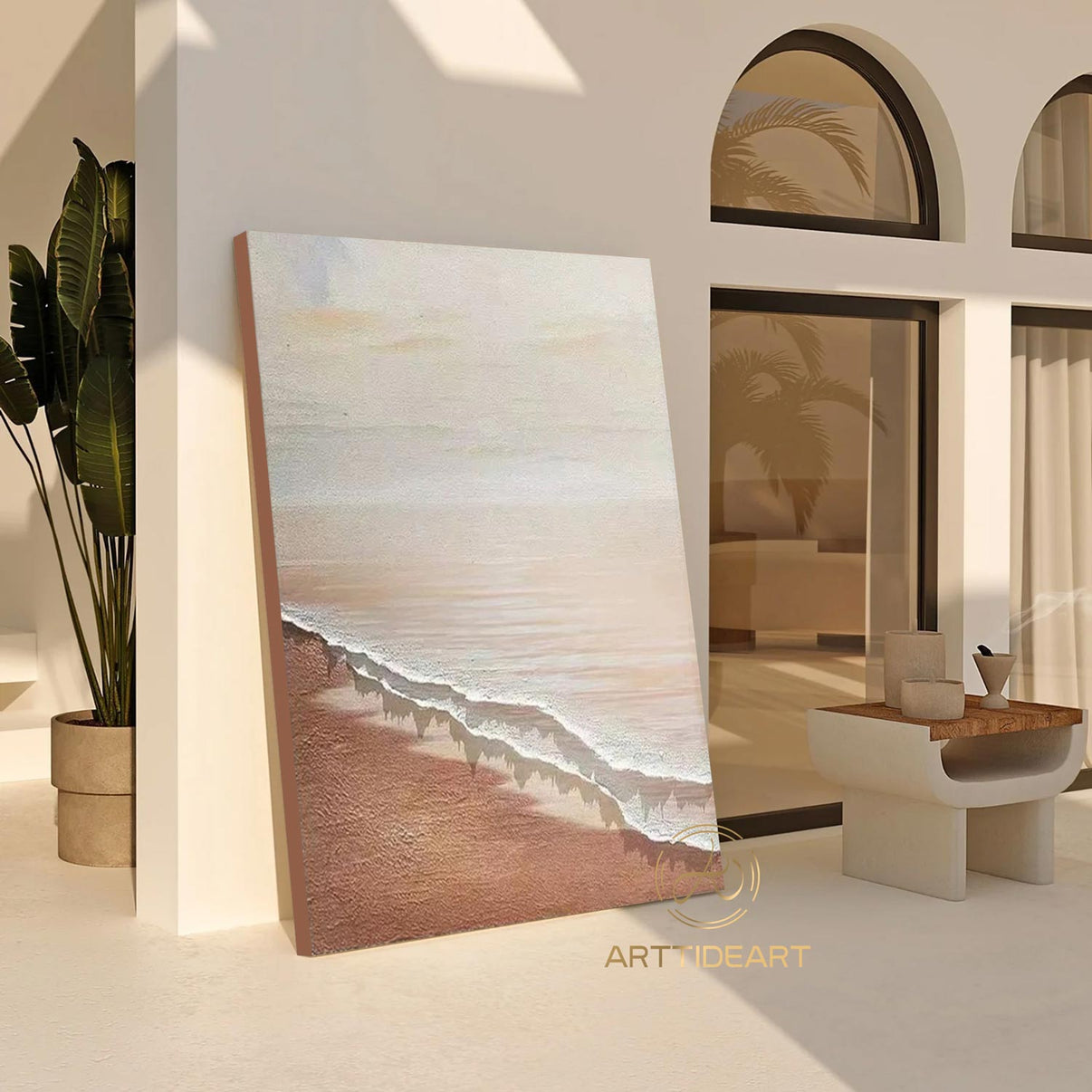 Beach Art #cz001 | Hand-Painted Canvas Art | QSQart — Front View | Abstract Oil Painting for Home Decor