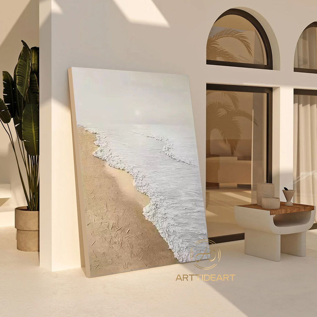 Beach Art #cz003 | Hand-Painted Canvas Art | QSQart — Front View | Abstract Oil Painting for Home Decor