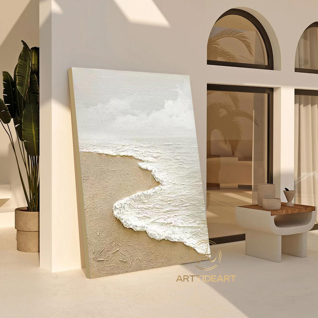 Beach Art #cz005 | Hand-Painted Canvas Art | QSQart — Front View | Abstract Oil Painting for Home Decor