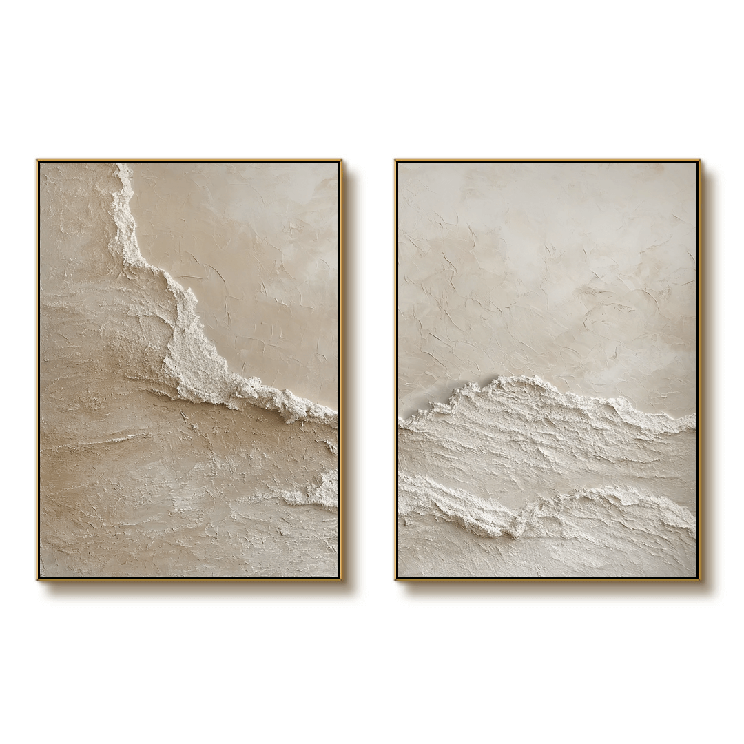 Beige Ocean Waves — Front View | Abstract Oil Painting for Home Decor