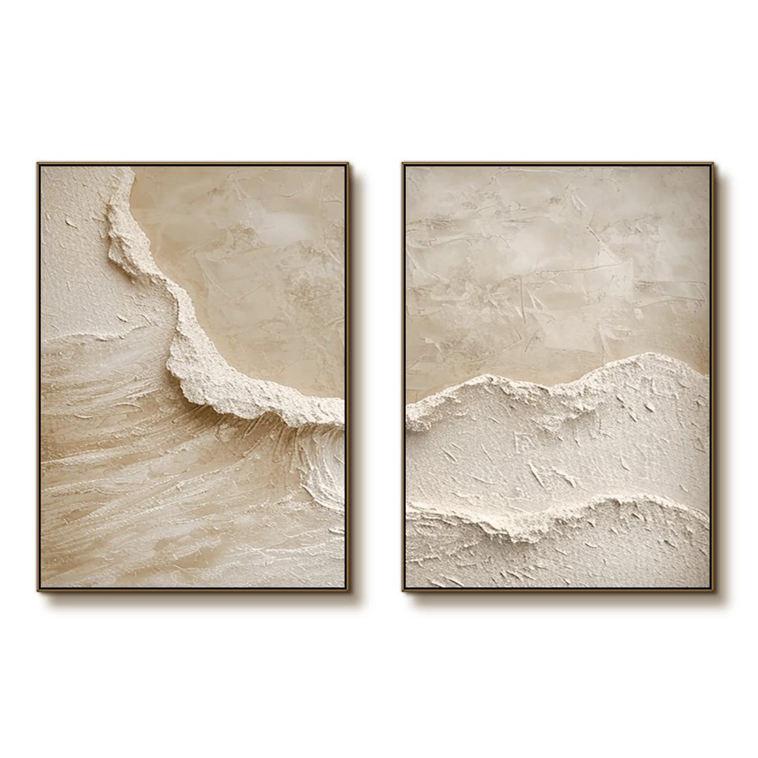 Beige Ocean Waves I — Front View | Abstract Oil Painting for Home Decor