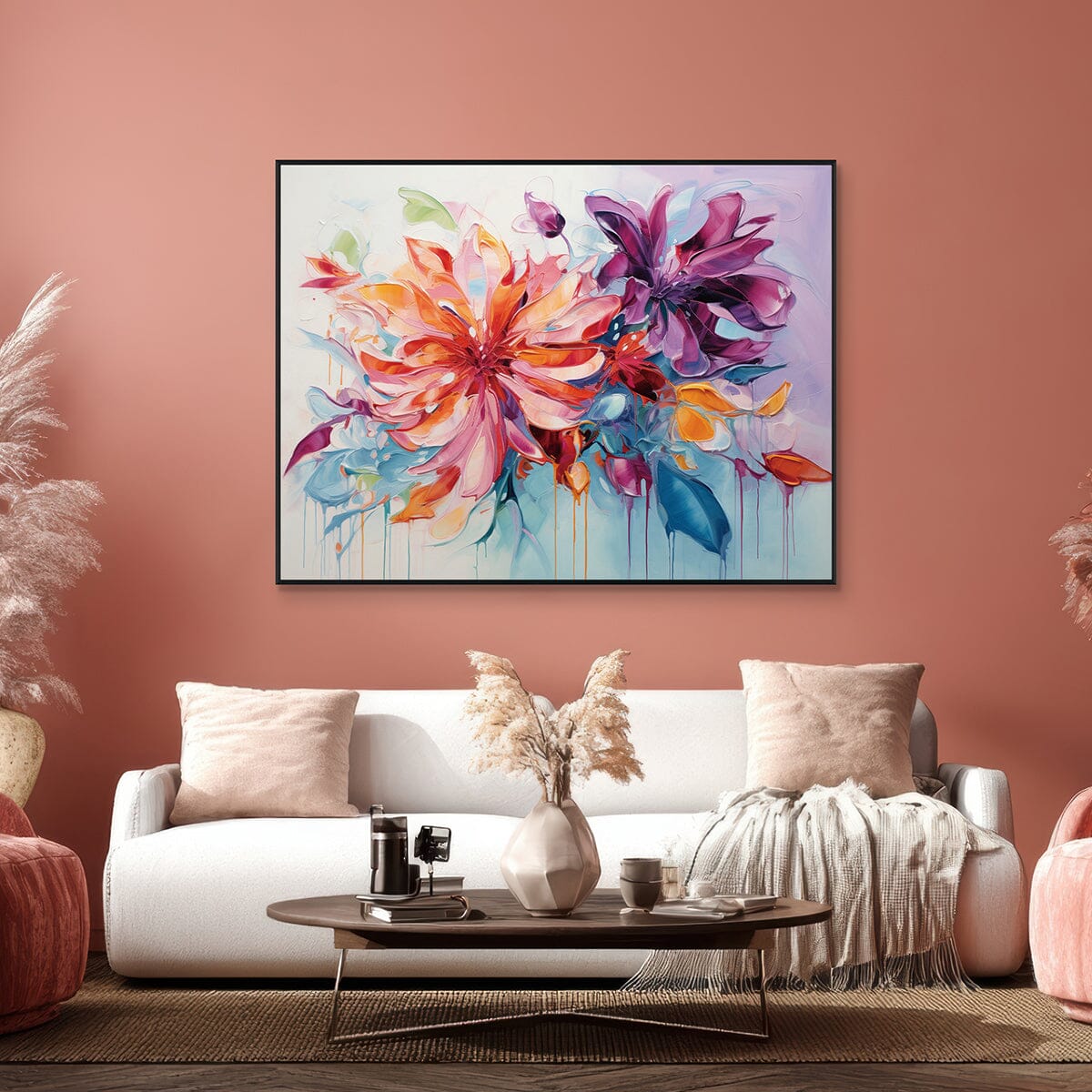 Bloom Symphony – Abstract Floral Painting #MH1220(5) — Front View | Abstract Oil Painting for Home Decor