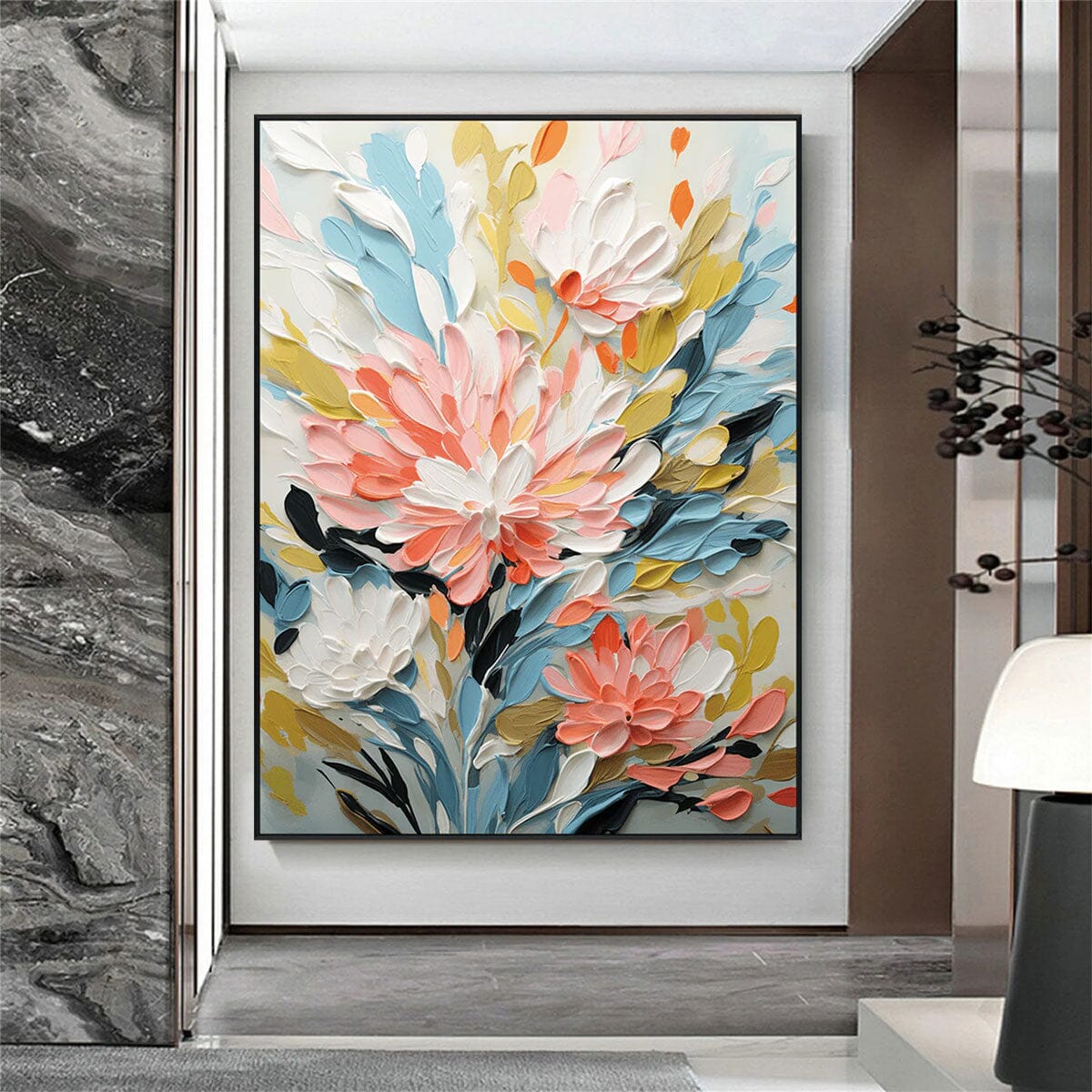 Blooming Harmony – Textured Floral Painting #PH0129(73) — Front View | Abstract Oil Painting for Home Decor