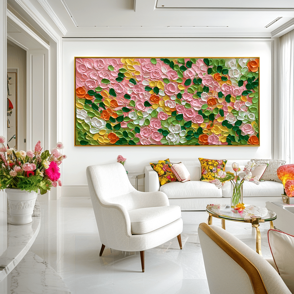 Blossom Meadow Pink Textured Floral Painting #yar06 — Front View | Abstract Oil Painting for Home Decor