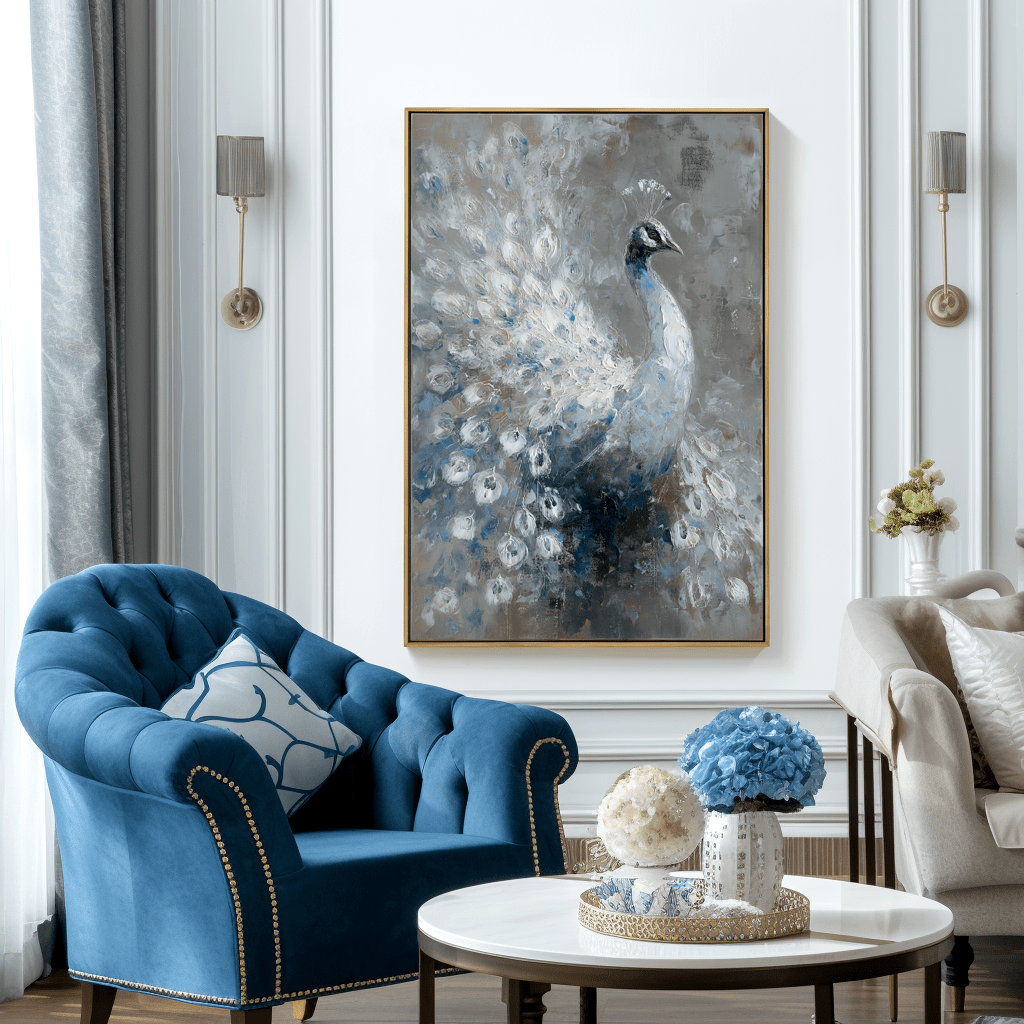 Blue Majesty – Peacock Feather Oil Painting #awp58 — Front View | Abstract Oil Painting for Home Decor