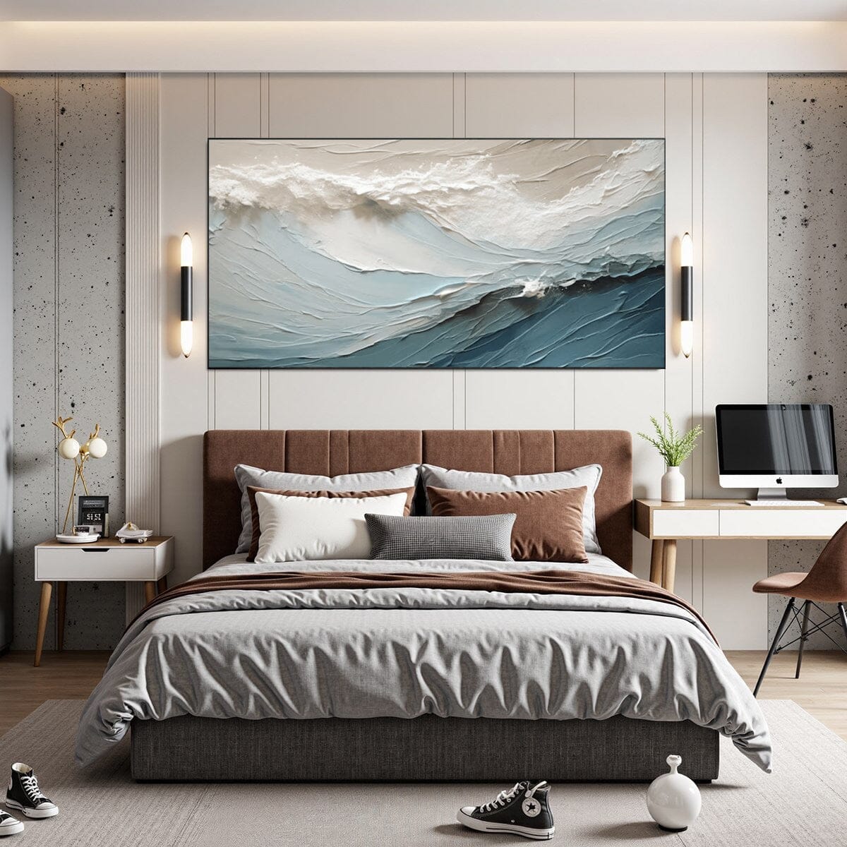 Blue Tide Texture Painting | Hand-Painted Canvas Art | QSQart — Front View | Abstract Oil Painting for Home Decor