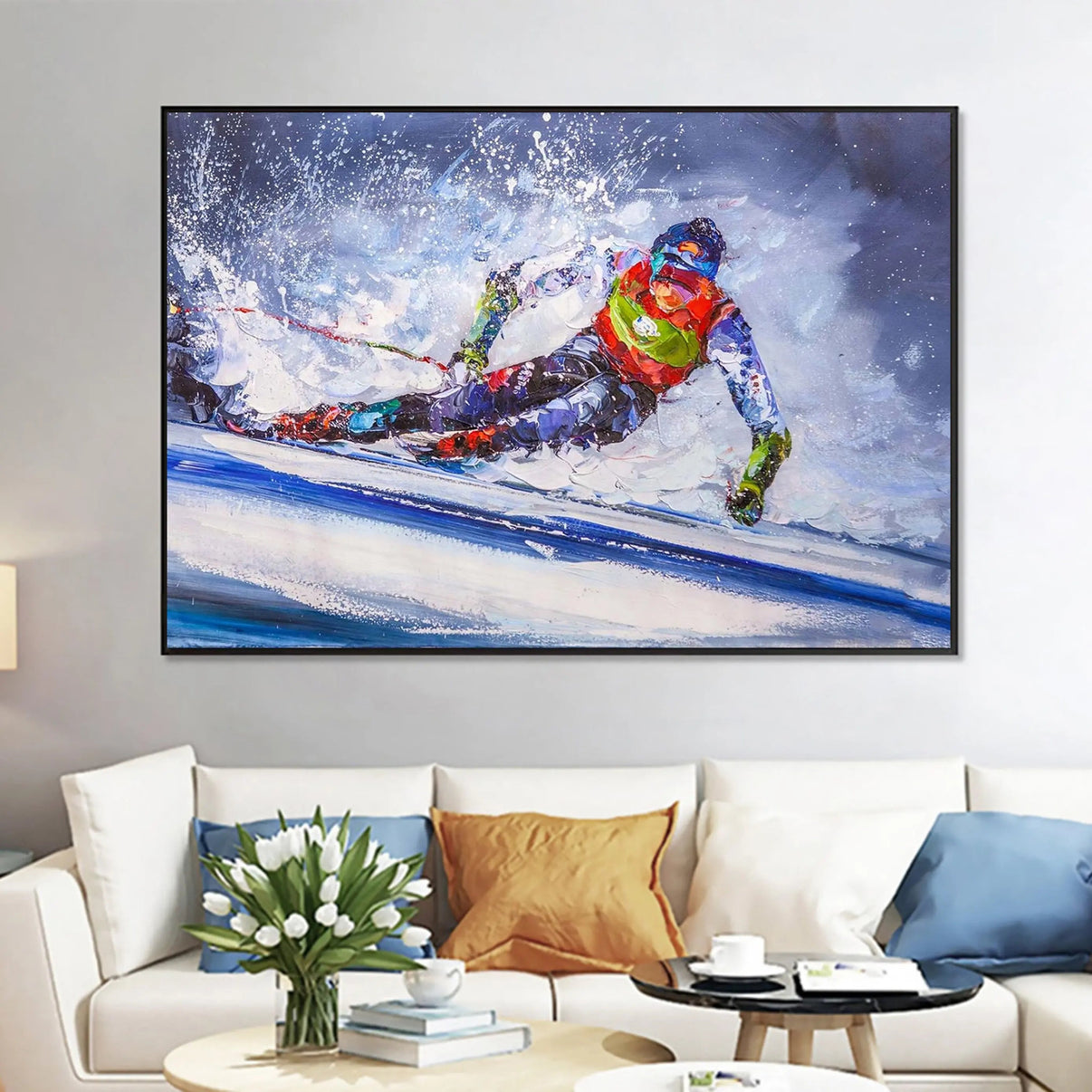 ALPINE SKIING N3 | Hand-Painted Canvas Art | QSQart — Front View | Abstract Oil Painting for Home Decor