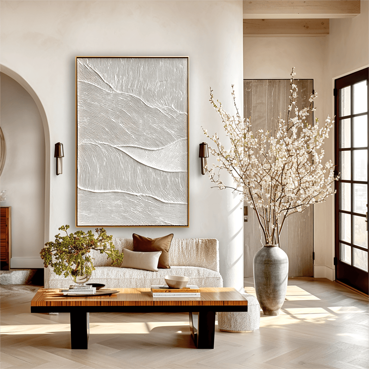 Calm Flow – Modern White Textured Painting #93017 — Front View | Abstract Oil Painting for Home Decor