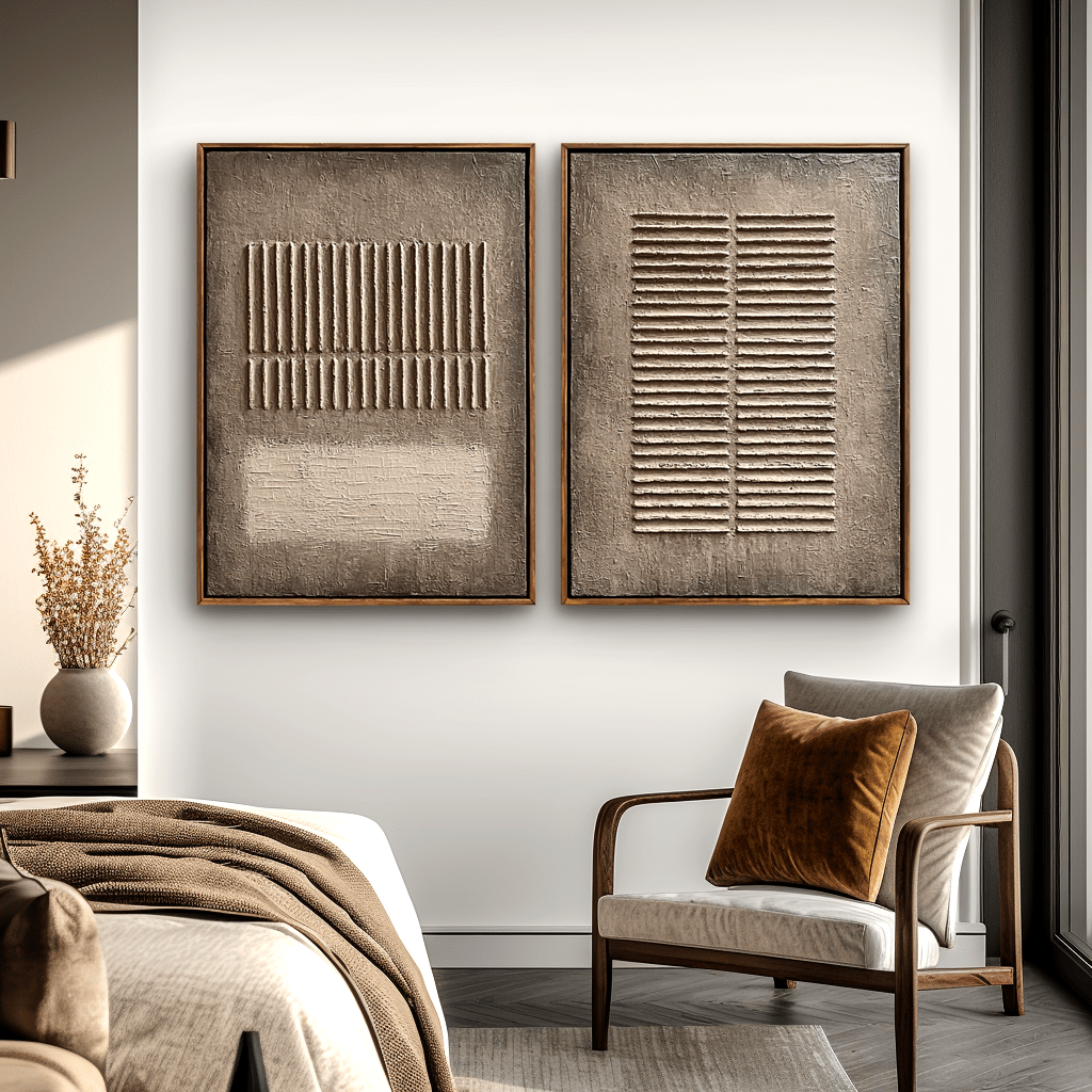 Calm Geometry – Wabi-Sabi Neutral Texture Set #awp78 — Front View | Abstract Oil Painting for Home Decor