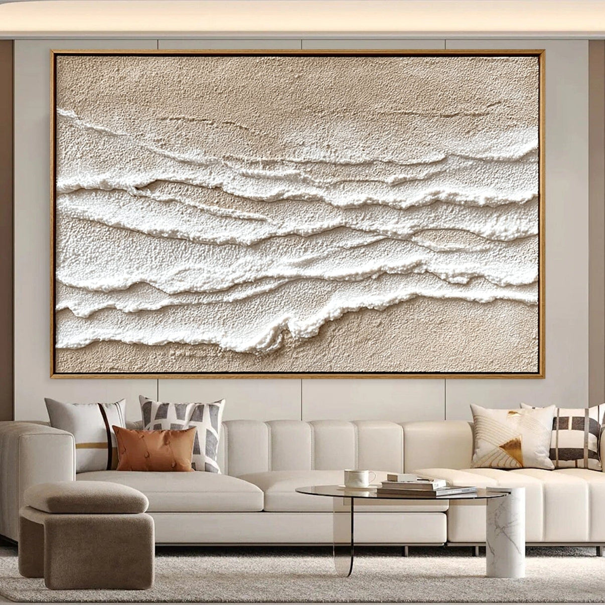 Calm Layers – Beige and White Textured Painting #93030 — Front View | Abstract Oil Painting for Home Decor