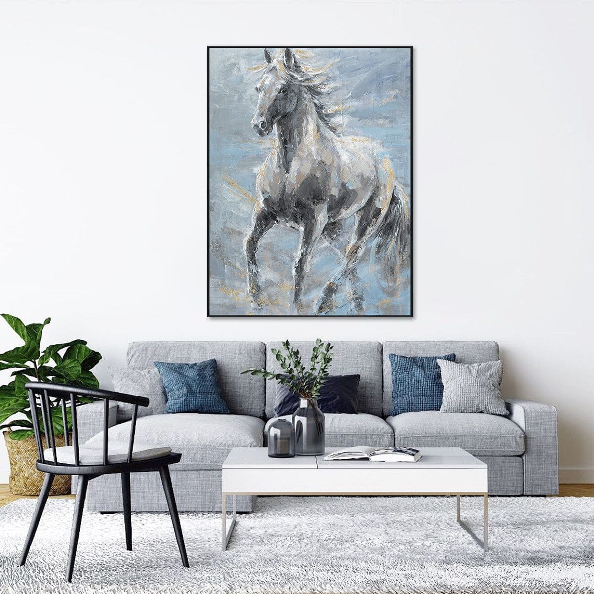 Chasing Wind – Running Horse Abstract#L0523 — Front View | Abstract Oil Painting for Home Decor