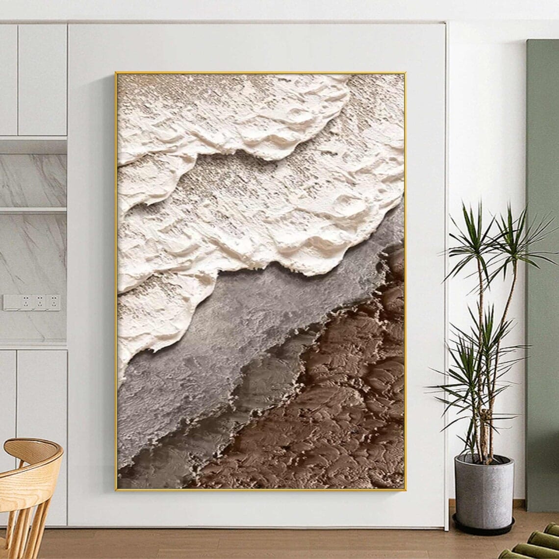 Coastal Strata Textured Abstract Painting — Front View | Abstract Oil Painting for Home Decor