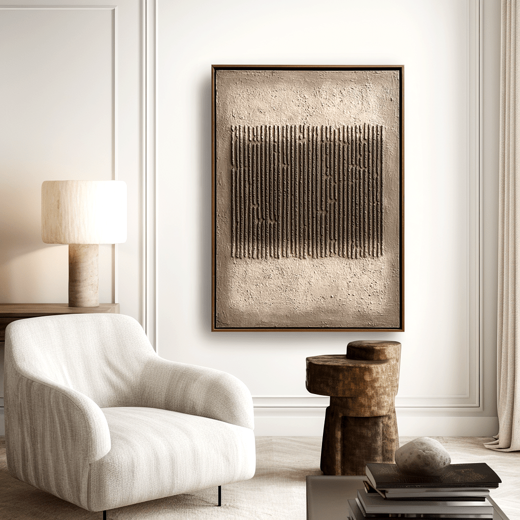Code Lines – Minimal Relief Painting #awp93 — Front View | Abstract Oil Painting for Home Decor