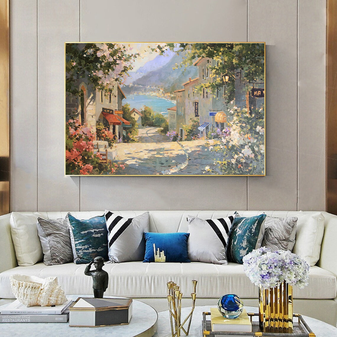 AMALFI AFTERNOON | Hand-Painted Canvas Art | QSQart — Front View | Abstract Oil Painting for Home Decor