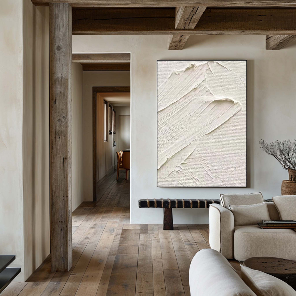 3D White Abstract Painting #ABAV287 — Front View | Abstract Oil Painting for Home Decor