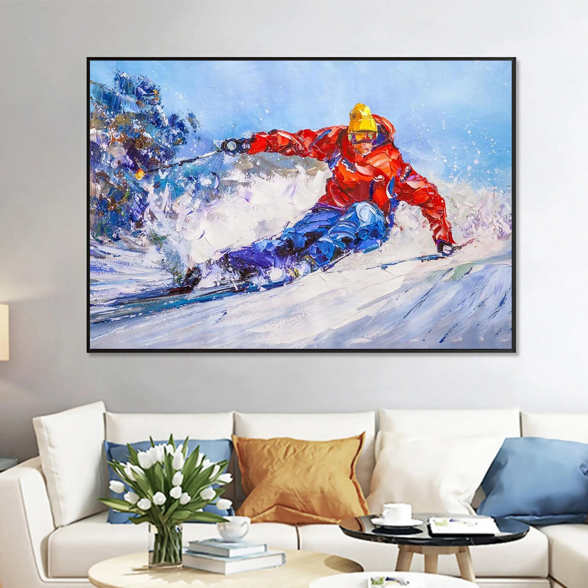 ALPINE SKIING N2 | Hand-Painted Canvas Art | QSQart — Front View | Abstract Oil Painting for Home Decor