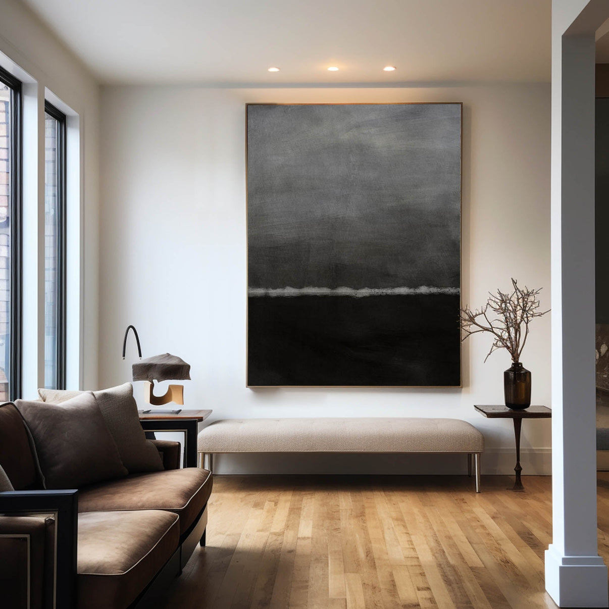 Abstract Dark Grey Painting #ABAV154 — Front View | Abstract Oil Painting for Home Decor