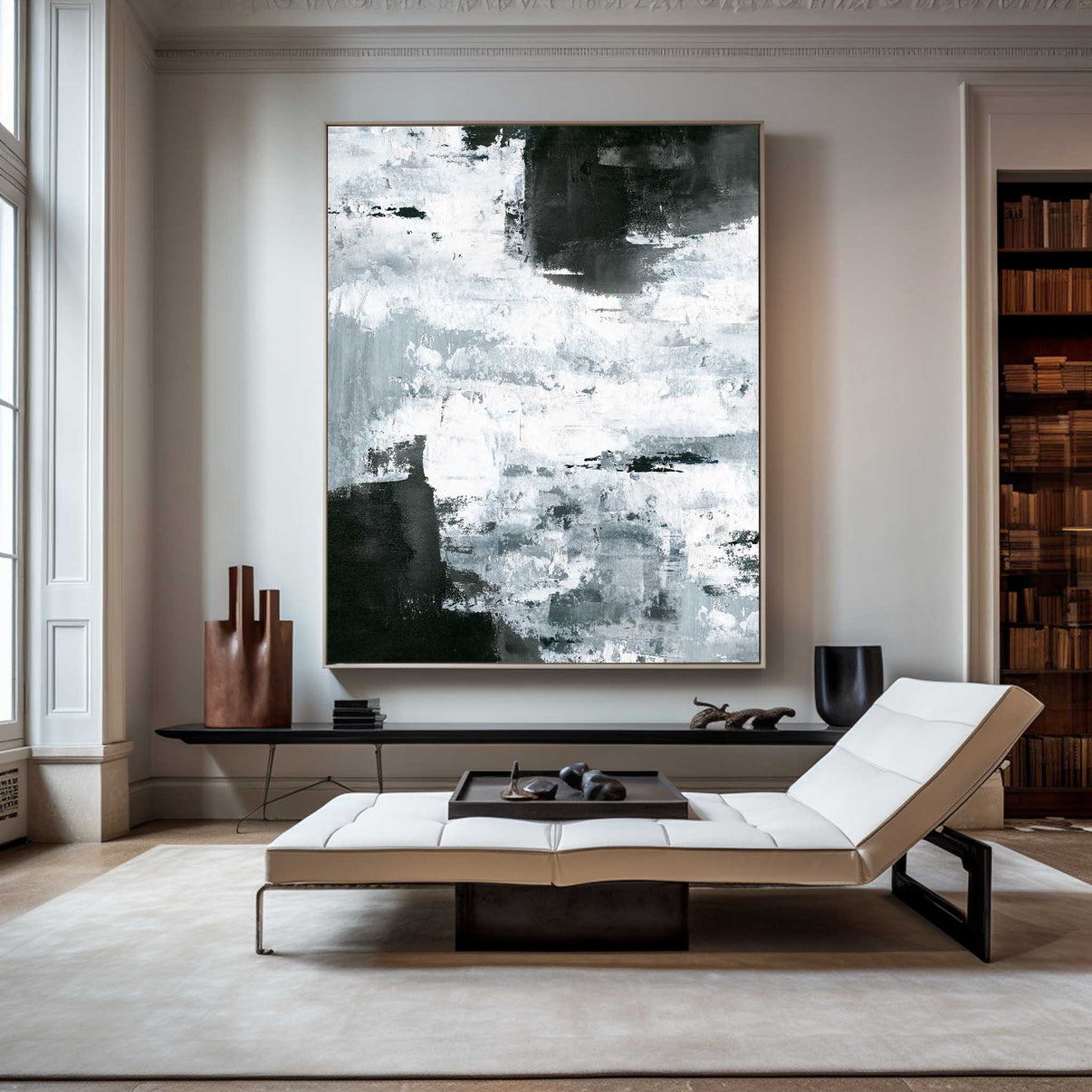 Abstract Black And White Oil Painting #ABAV09 — Front View | Abstract Oil Painting for Home Decor