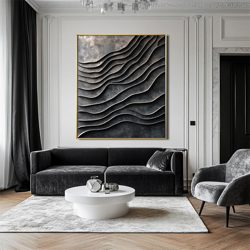 3D Textured Wave Pattern — Front View | Abstract Oil Painting for Home Decor