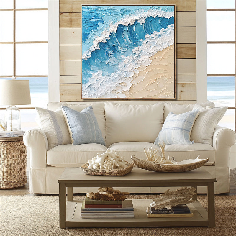 3D Textured Ocean Wave Art — Front View | Abstract Oil Painting for Home Decor
