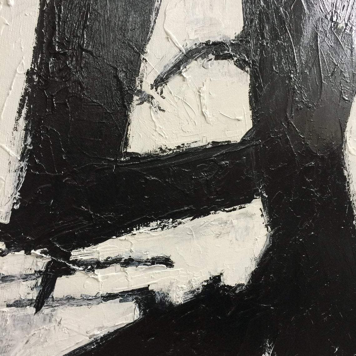 Abstract black and white paintings LIFE LINES — Front View | Abstract Oil Painting for Home Decor