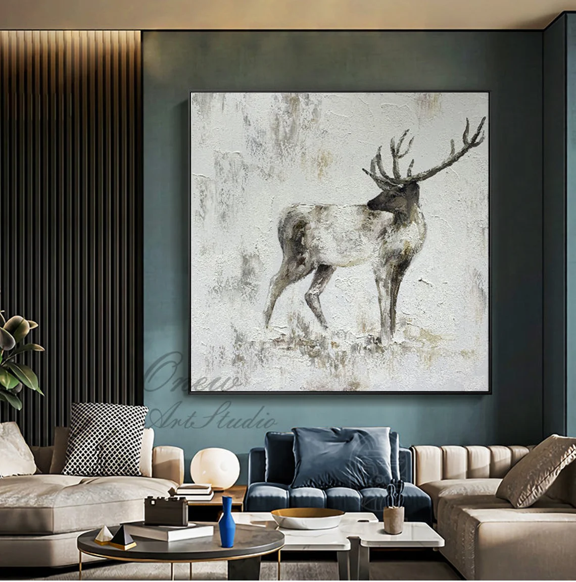 Abstract Animal Art Cervus elaphus Wall Art #AT038 — Front View | Abstract Oil Painting for Home Decor