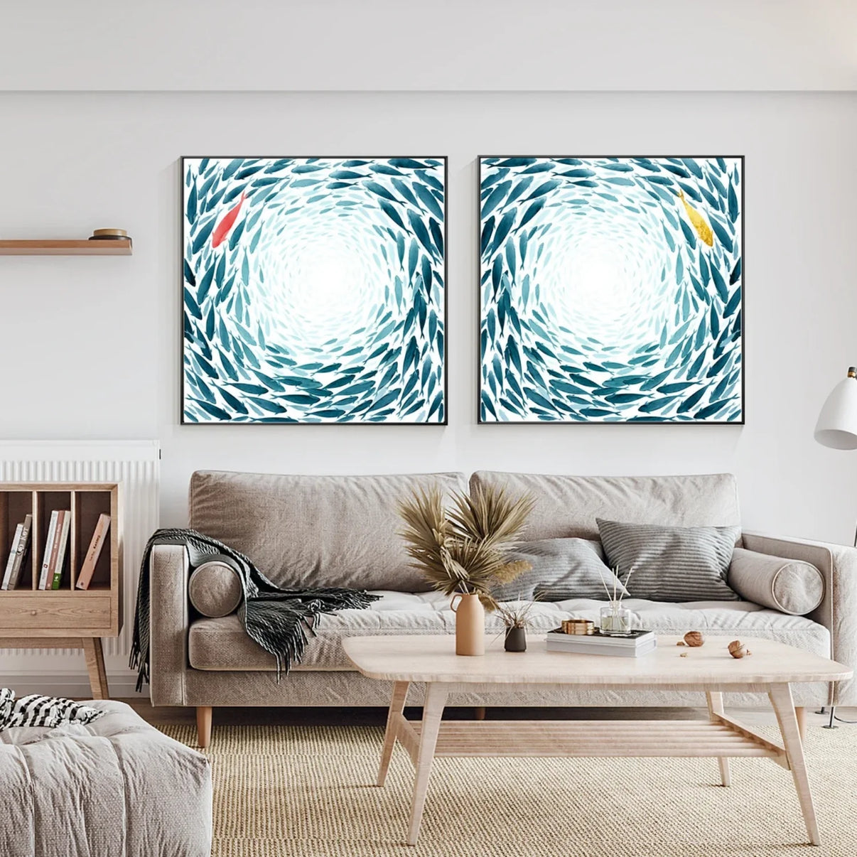Abstract Animal Art Fish Wall Art Set of 2 #AT029 — Front View | Abstract Oil Painting for Home Decor