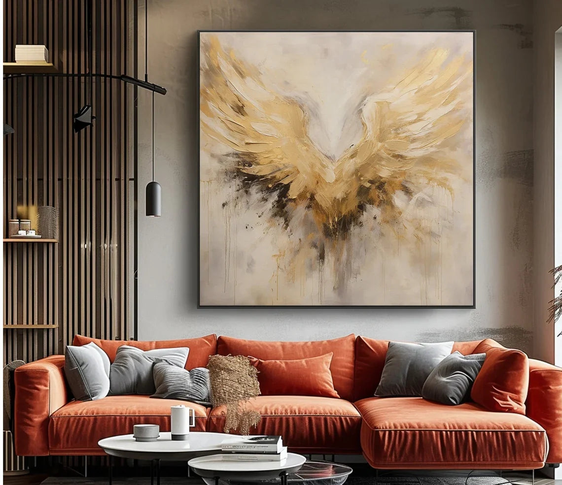 Abstract Angel Wing Textured Painting #AP047 — Front View | Abstract Oil Painting for Home Decor