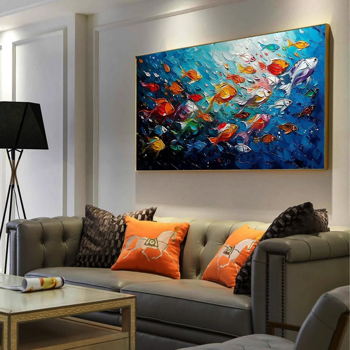 Abstract Animal Art Fish Textured Wall Art #AT019 — Front View | Abstract Oil Painting for Home Decor