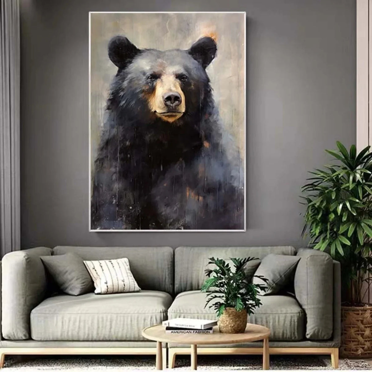 Abstract Animal Art Bear Texture Wall Art #AT014 — Front View | Abstract Oil Painting for Home Decor