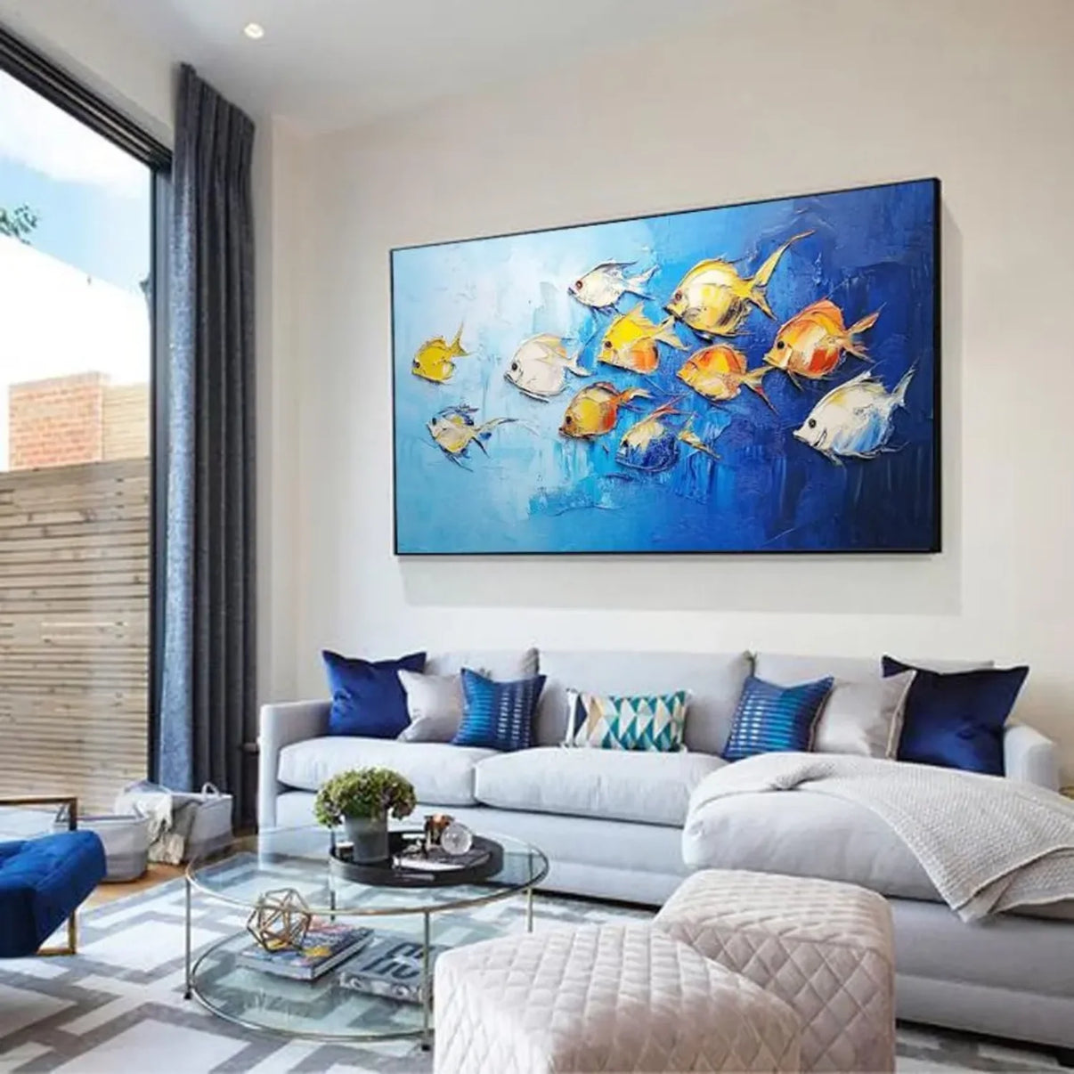 Abstract Animal Art Fish Textured Wall Art #AT021 — Front View | Abstract Oil Painting for Home Decor