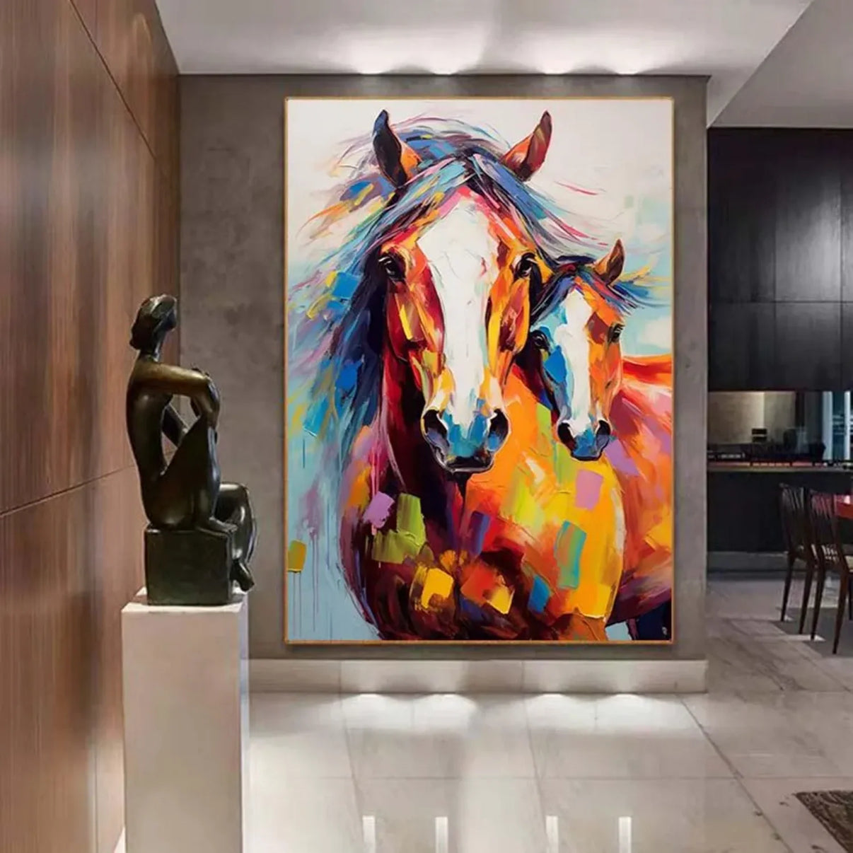 Abstract Animal Art Horse Texture Wall Art #AT013 — Front View | Abstract Oil Painting for Home Decor