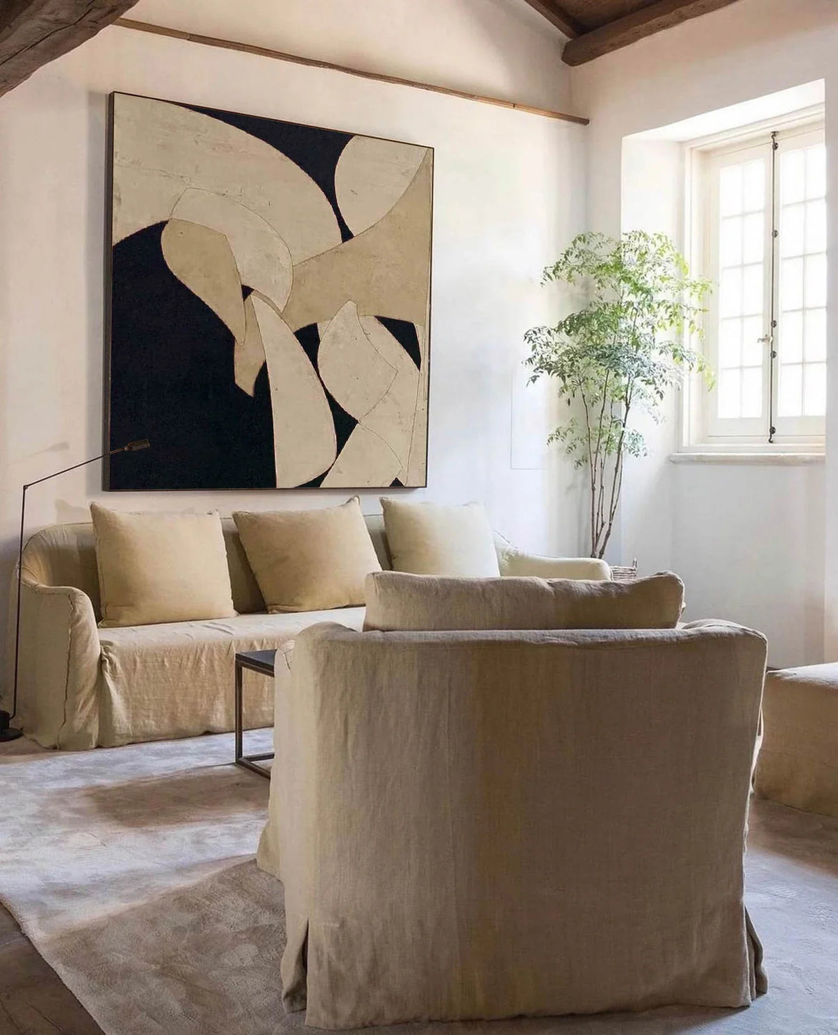 Abstract Neutral Form Art | Elegant Sophistication — Front View | Abstract Oil Painting for Home Decor