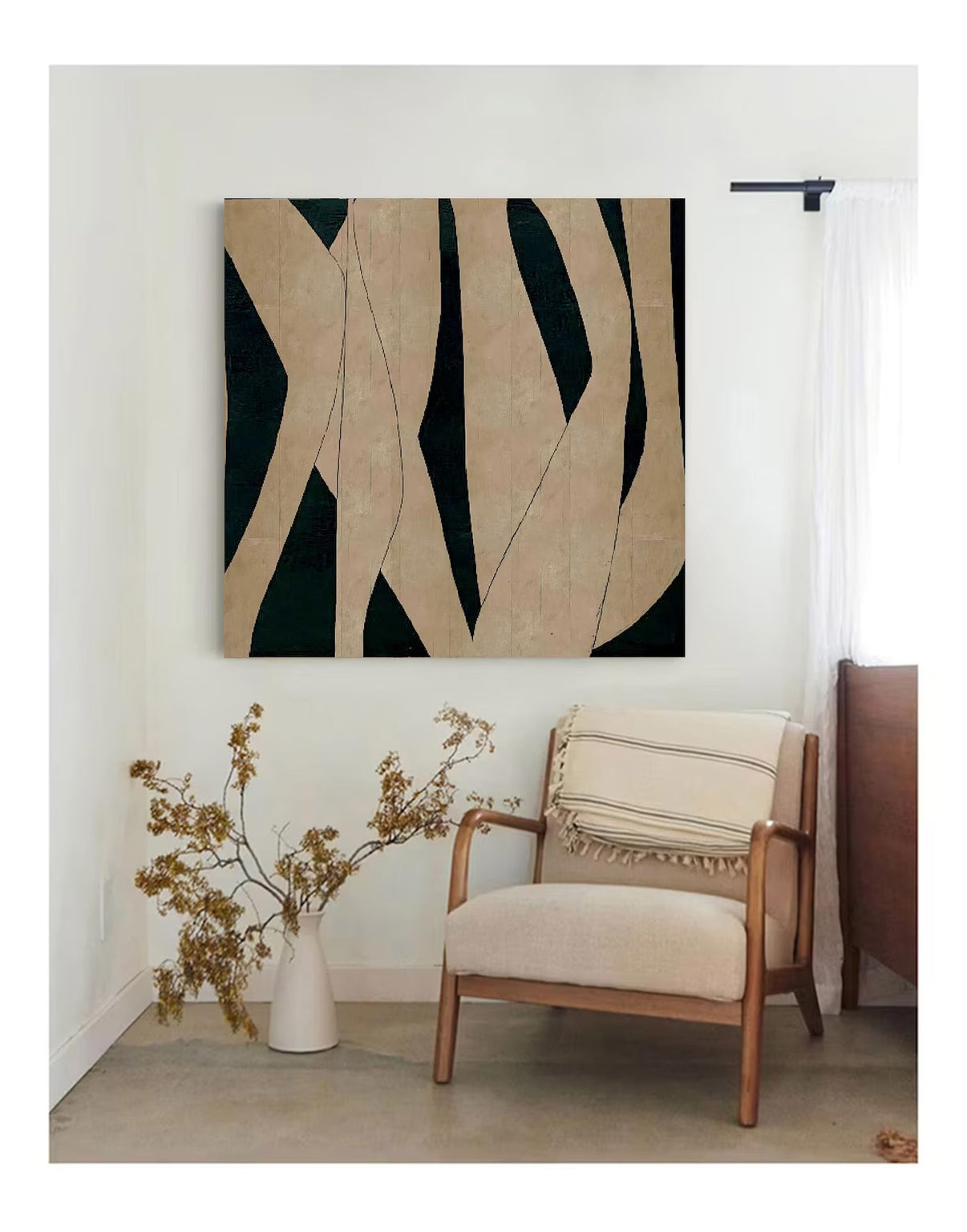 Abstract Beige Black Art | Sleek Sophistication — Front View | Abstract Oil Painting for Home Decor