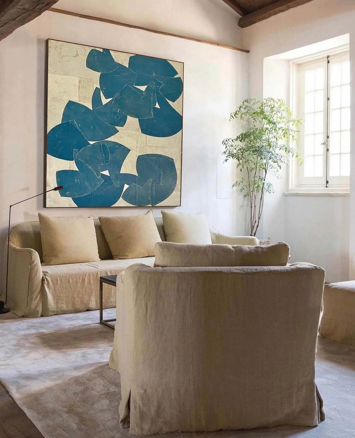 Abstract Teal Shape Art | Contemporary Elegance — Front View | Abstract Oil Painting for Home Decor
