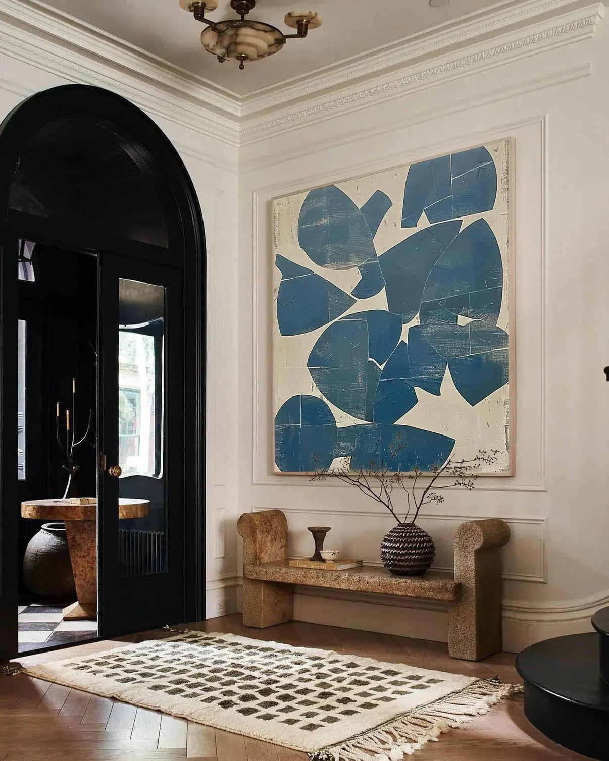 Abstract Navy Shape Art | Classic Sophistication — Front View | Abstract Oil Painting for Home Decor