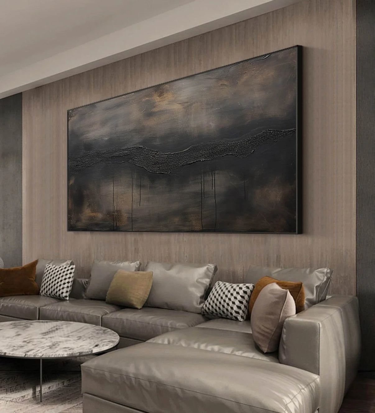 Abstract Luxe Art | Dark Rhythm — Front View | Abstract Oil Painting for Home Decor