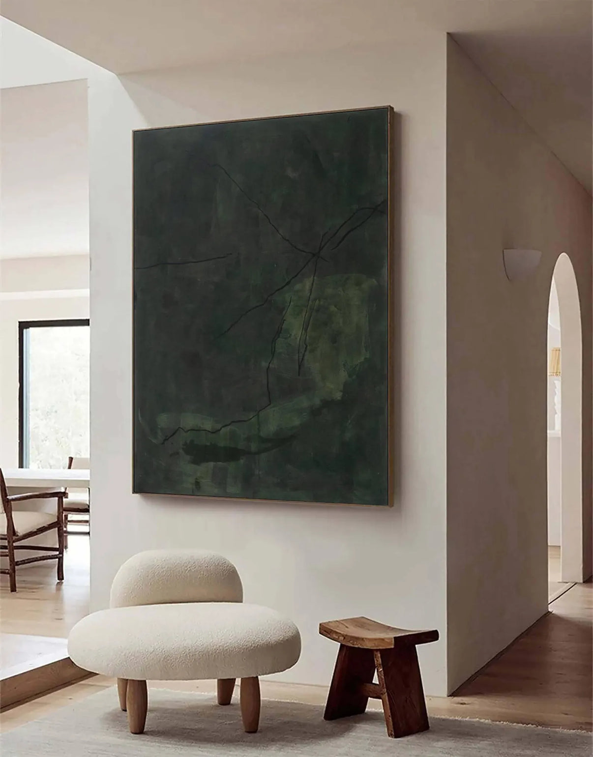 Abstract Green Line Art | Moody Elegance — Front View | Abstract Oil Painting for Home Decor