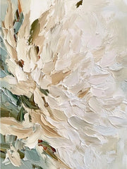 "3D-Textured Art｜Vertical Impasto White Flower" - Modern Heavy Impasto Floral Abstract | 3D Rich Color Palette Knife Painting | Luxury Vertical Wall Art #Q 35