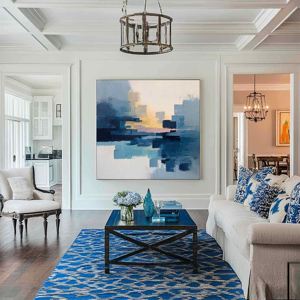 Abstract Blue Hue Art | Modern Sophistication — Front View | Abstract Oil Painting for Home Decor
