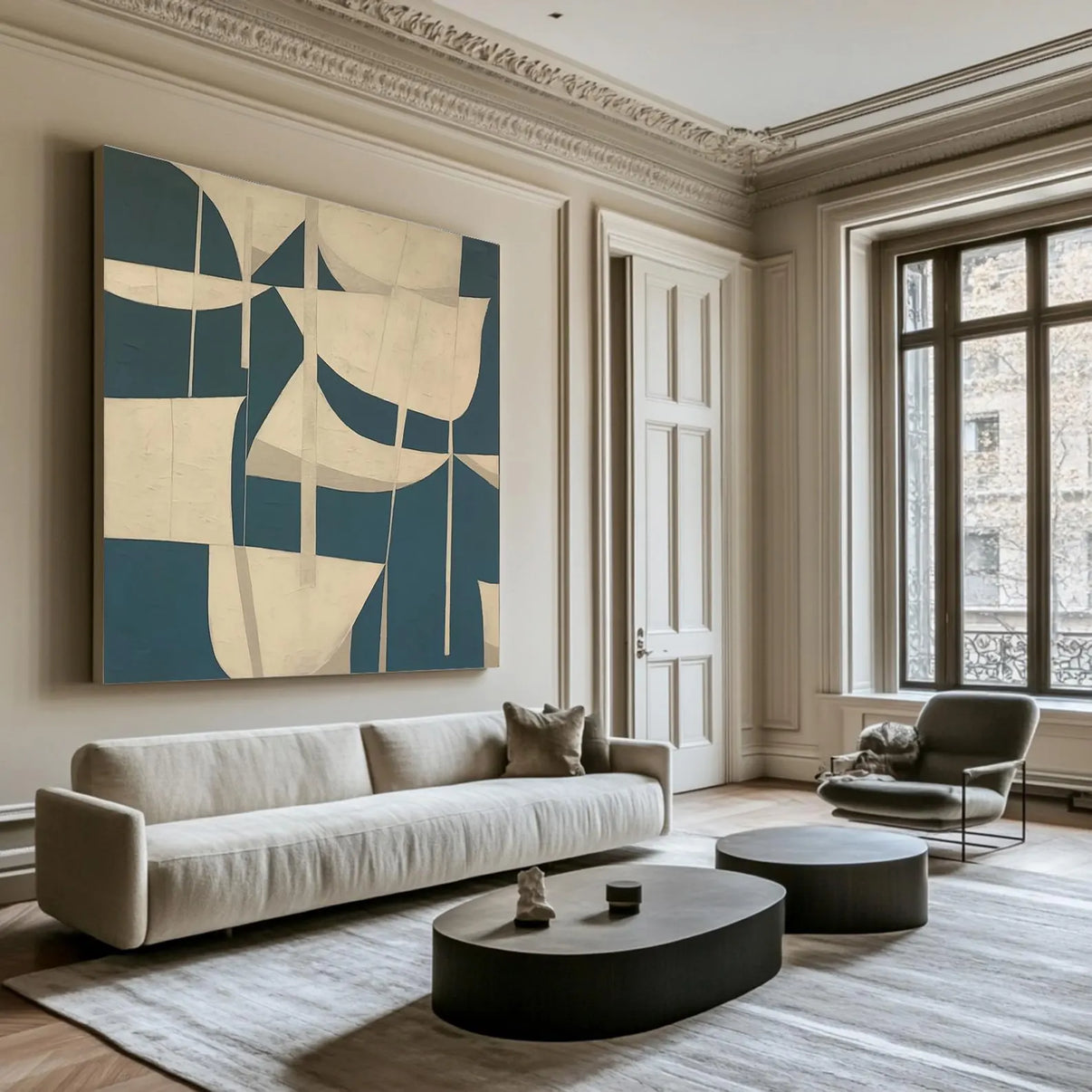 Abstract Geometric Wall Art | Mid-Century Modern Elegance — Front View | Abstract Oil Painting for Home Decor